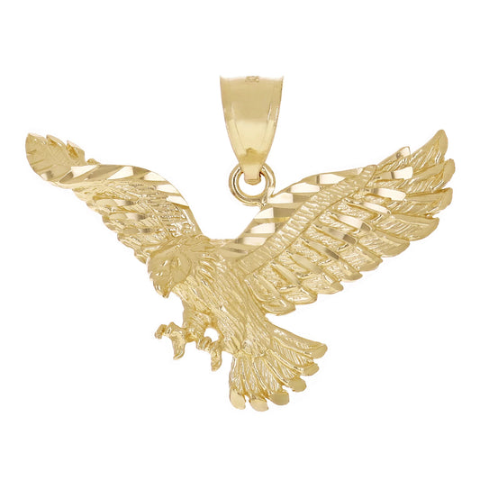 14k Yellow Gold Solid Diamond Cut Landing Eagle Pendant 1.2"