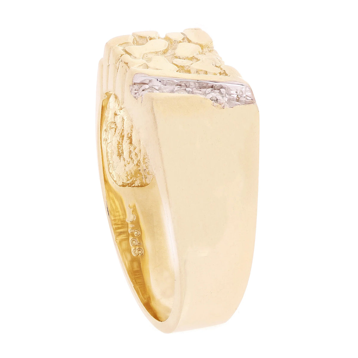 10k Yellow Gold Nugget Ring with Diamonds 9.7mm Various Sizes