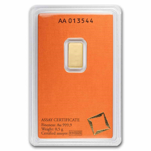 1/2 GRAM GOLD BAR - VALCAMBI SUISSE SEALED IN ASSAY