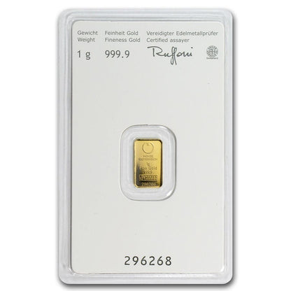 1 gram Gold Bar - Austrian Mint Kinebar Design