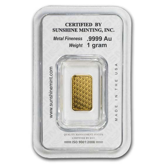 1 gram Gold Bar - Sunshine Minting (In TEP Packaging)