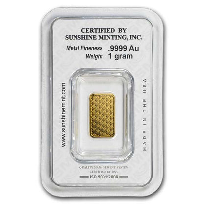 1 gram Gold Bar - Sunshine Minting (In TEP Packaging)