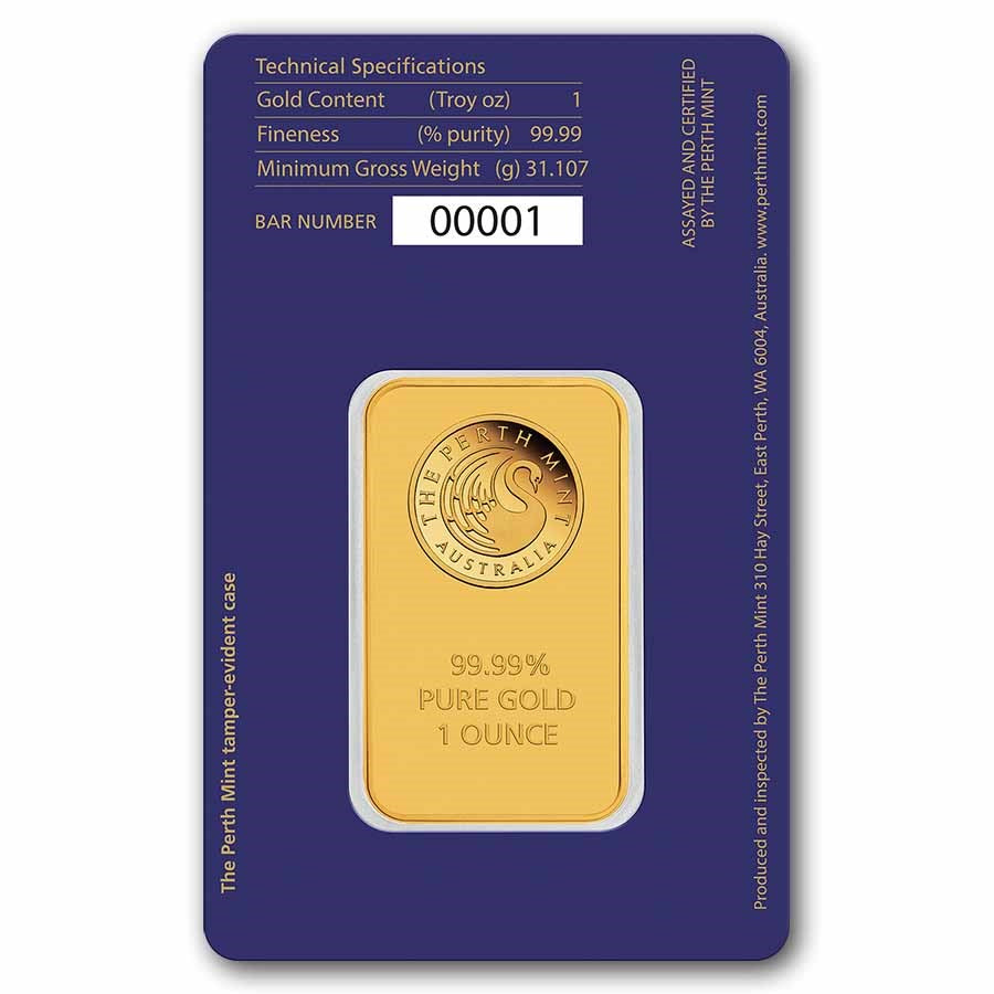 1 oz Gold Bar - Perth Mint Swan (In Assay)