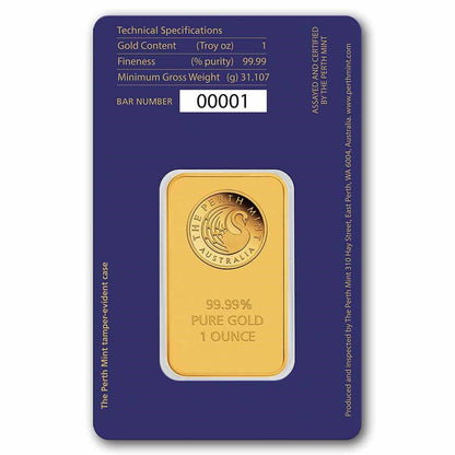 1 oz Gold Bar - Perth Mint Swan (In Assay)