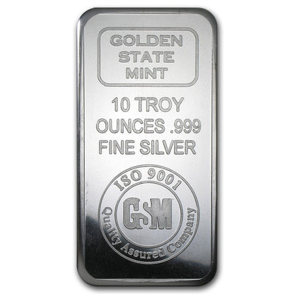10 OZ. SILVER BAR GOLDEN STATE MINT SILVER BAR