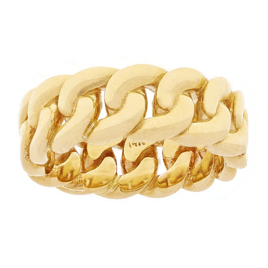 14k Yellow Gold Solid Miami Cuban Ring Curb Link Band 7.5mm Various Sizes