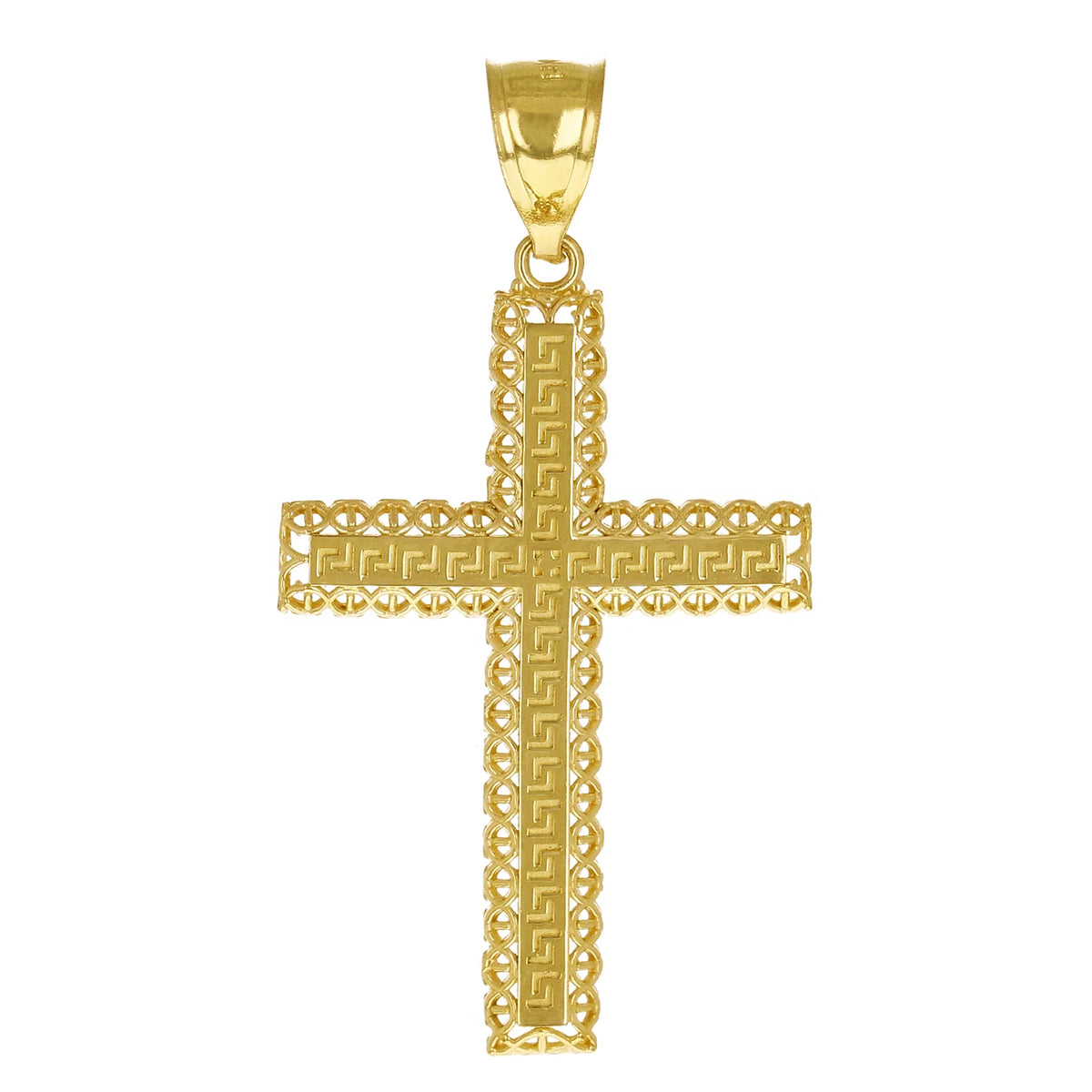 14k Yellow Gold Greek 3D Cross Pendant 1.7"