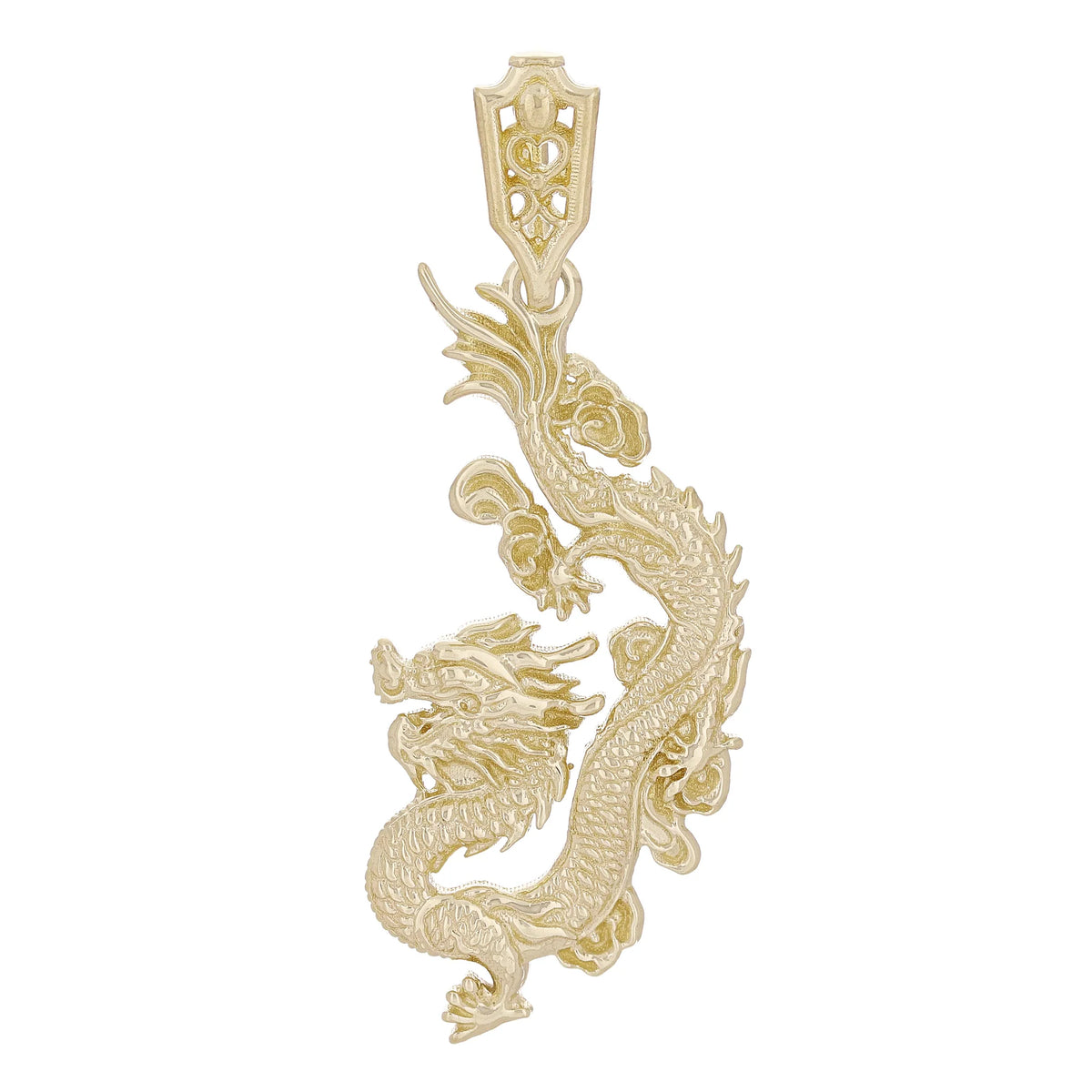 14k Yellow Gold Fortune Asian Dragon Pendant 1.7"