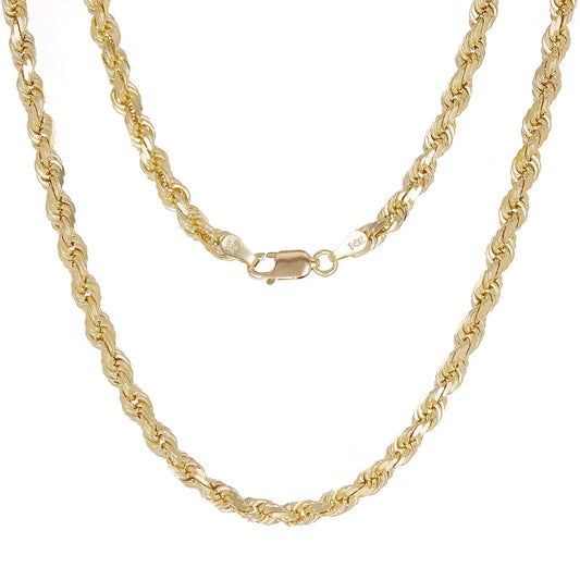 14k Yellow Gold Solid Diamond Cut Rope Chain Necklace 4mm