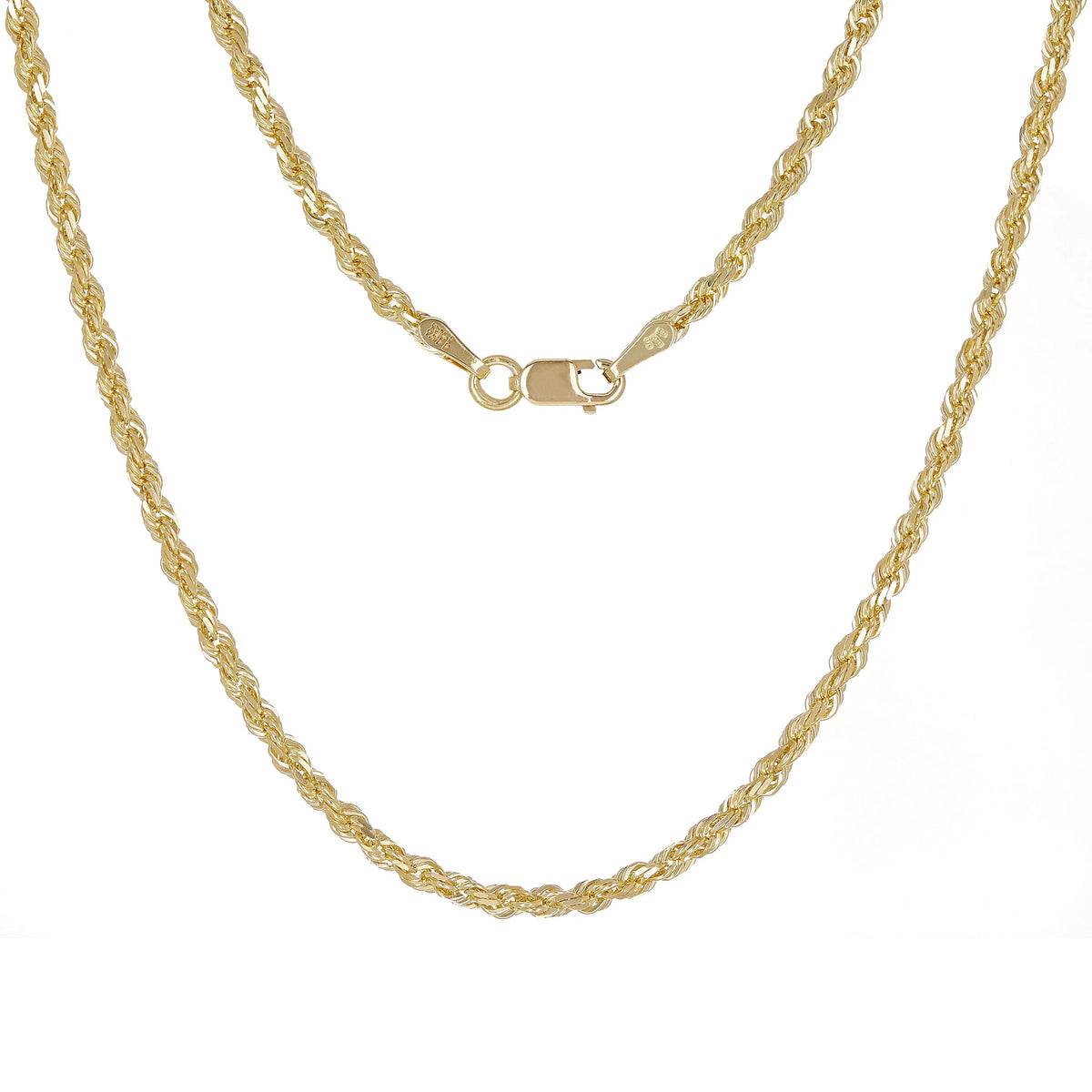 14k Yellow Gold Solid Diamond Cut Rope Chain Necklace 2.5mm