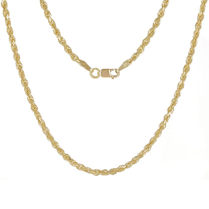 14k Yellow Gold Solid Diamond Cut Rope Chain Necklace 2.5mm