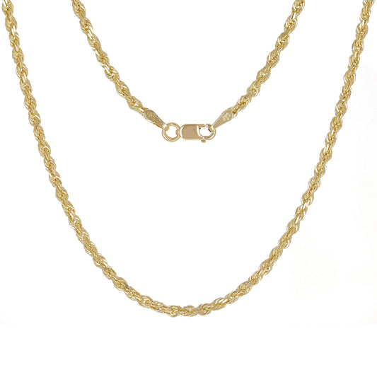 14k Yellow Gold Solid Diamond Cut Rope Chain Necklace 2.5mm