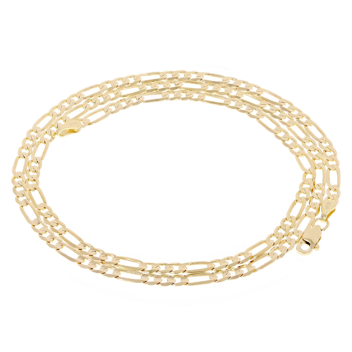 14k Yellow Hallow Gold Figaro Chain Necklace 2.3mm Various Length