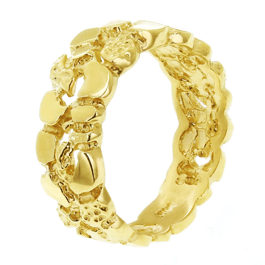10k Yellow Gold Solid Nugget Cuban Ring Band Sizes 9mm Various Sizes