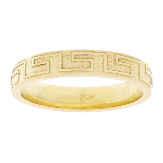 14k Yellow Gold Matte Greek Ring Band Size 8