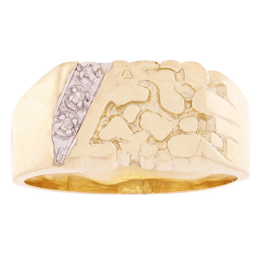 10k Yellow Gold Nugget Ring with Diamonds 9.7mm Various Sizes