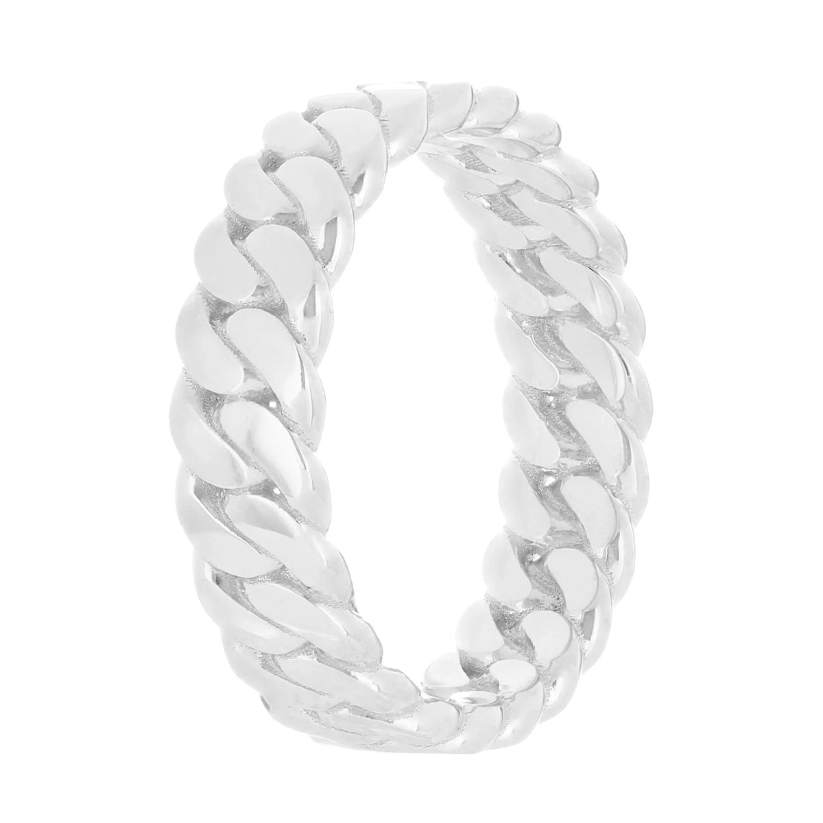 14k White Gold Miami Cuban Ring Curb Link Band 6.7mm Various Sizes