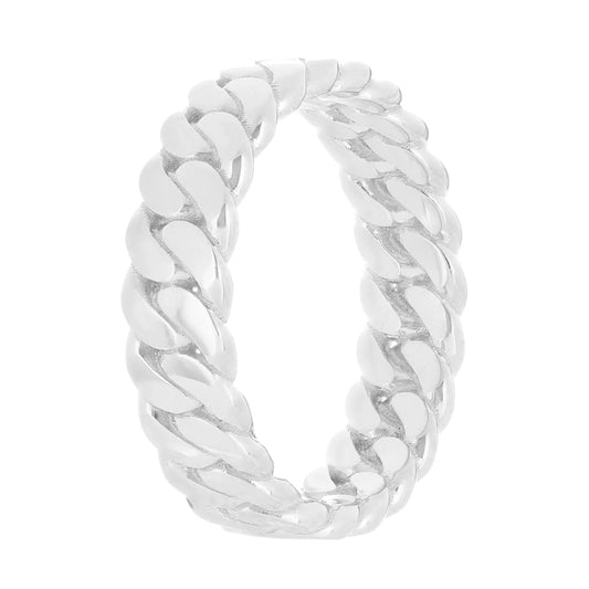 14k White Gold Miami Cuban Ring Curb Link Band 6.7mm Various Sizes