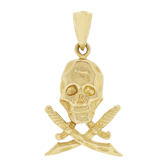14k Yellow Gold Skull Cross Pendant