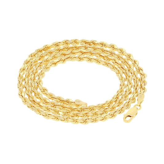 14K Yellow Gold Diamond Cut Rope Chain Necklace – 22" (3mm, 17.5g)